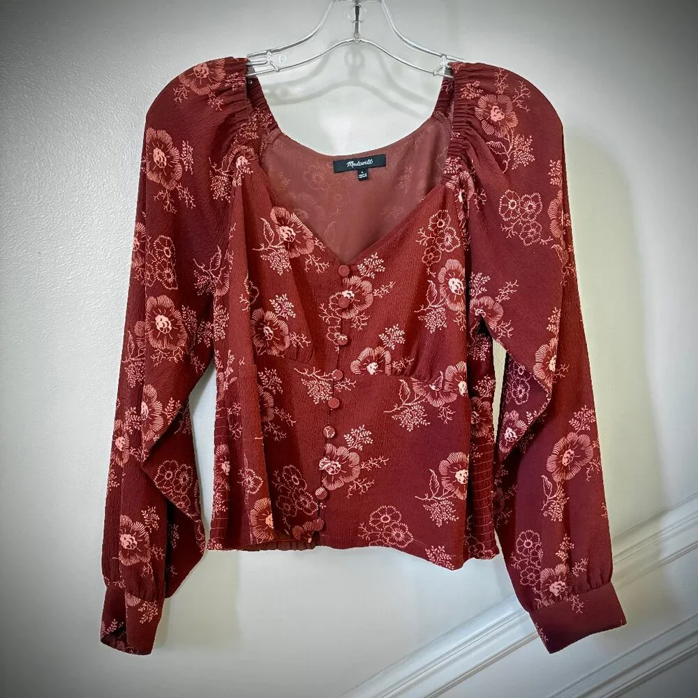 Madewell Preston Puff Sleeve Bouse in Letterpress Floral, S